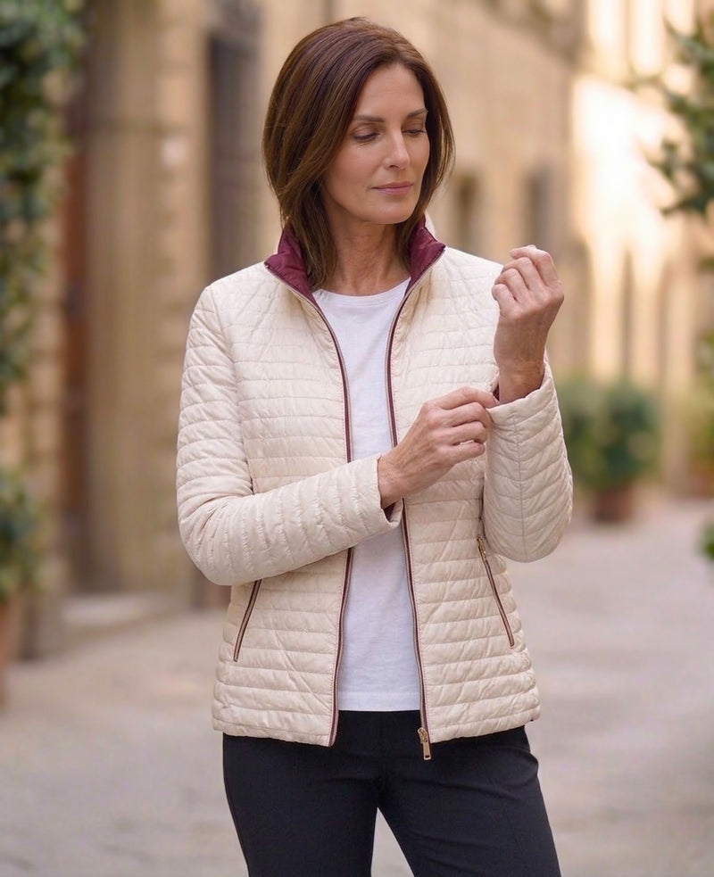     Giubbino donna reversibile bordeaux con lato trapuntato, senza cappuccio