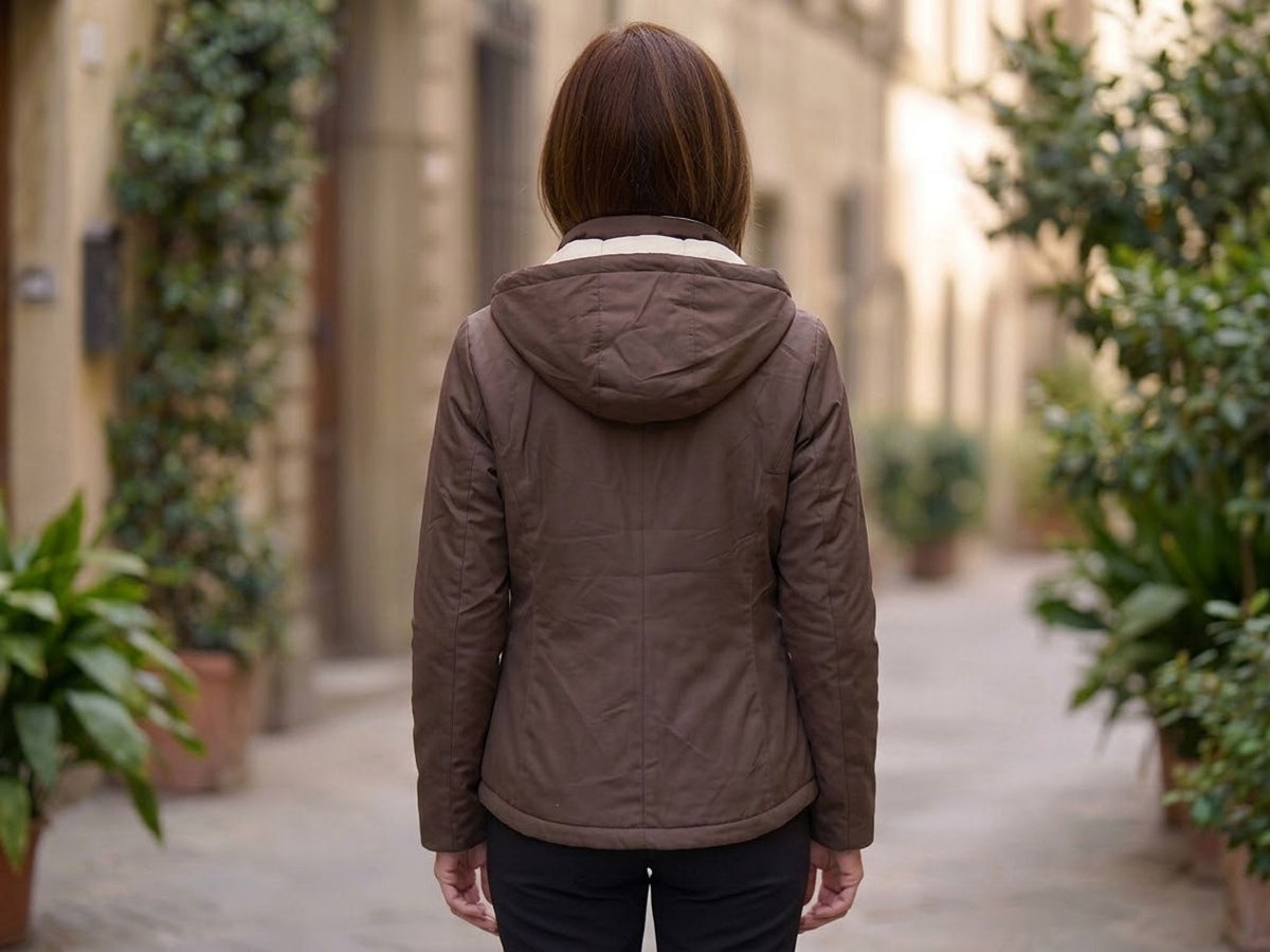     Giubbino donna reversibile marrone, vista posteriore