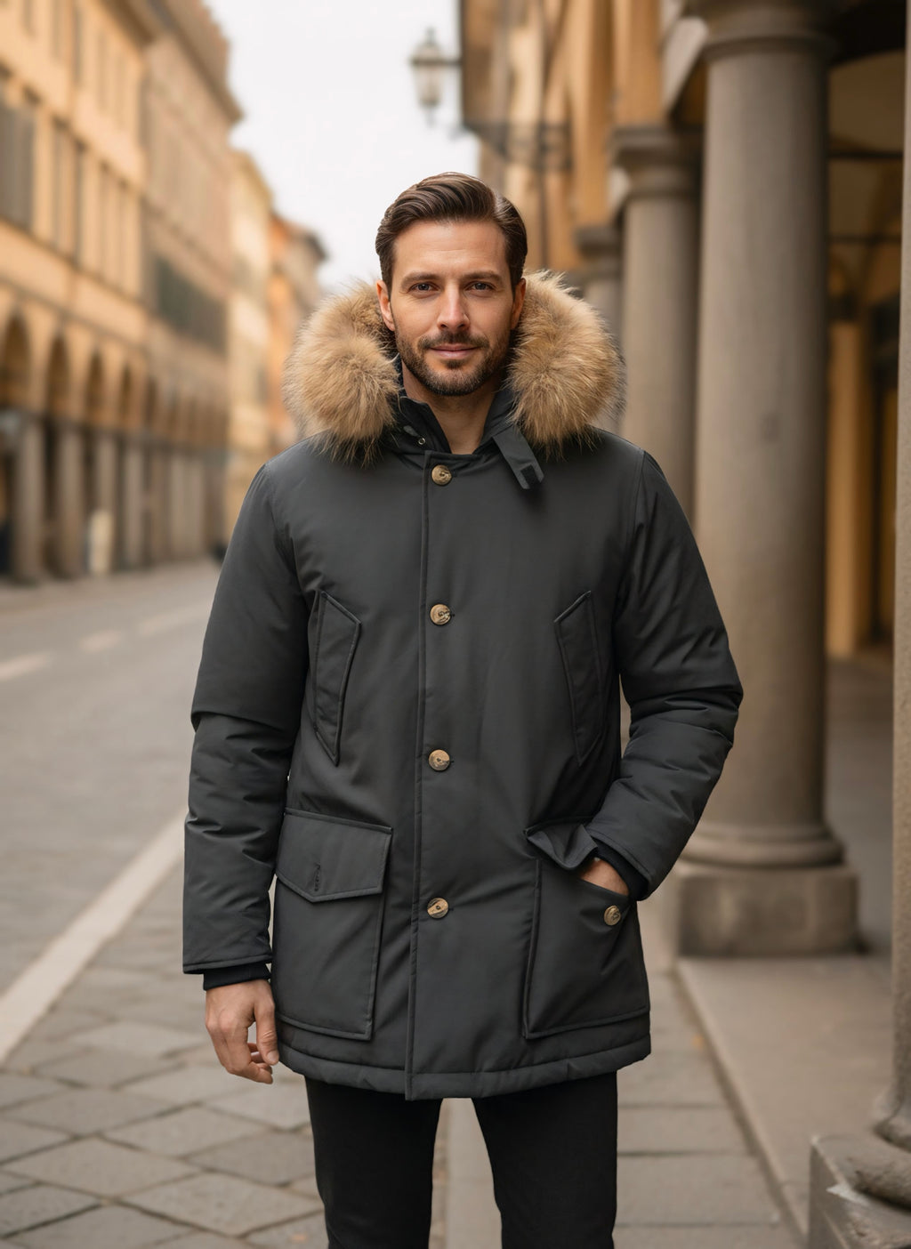 PARKA TESSUTO TECNICO CON PELLICCIA