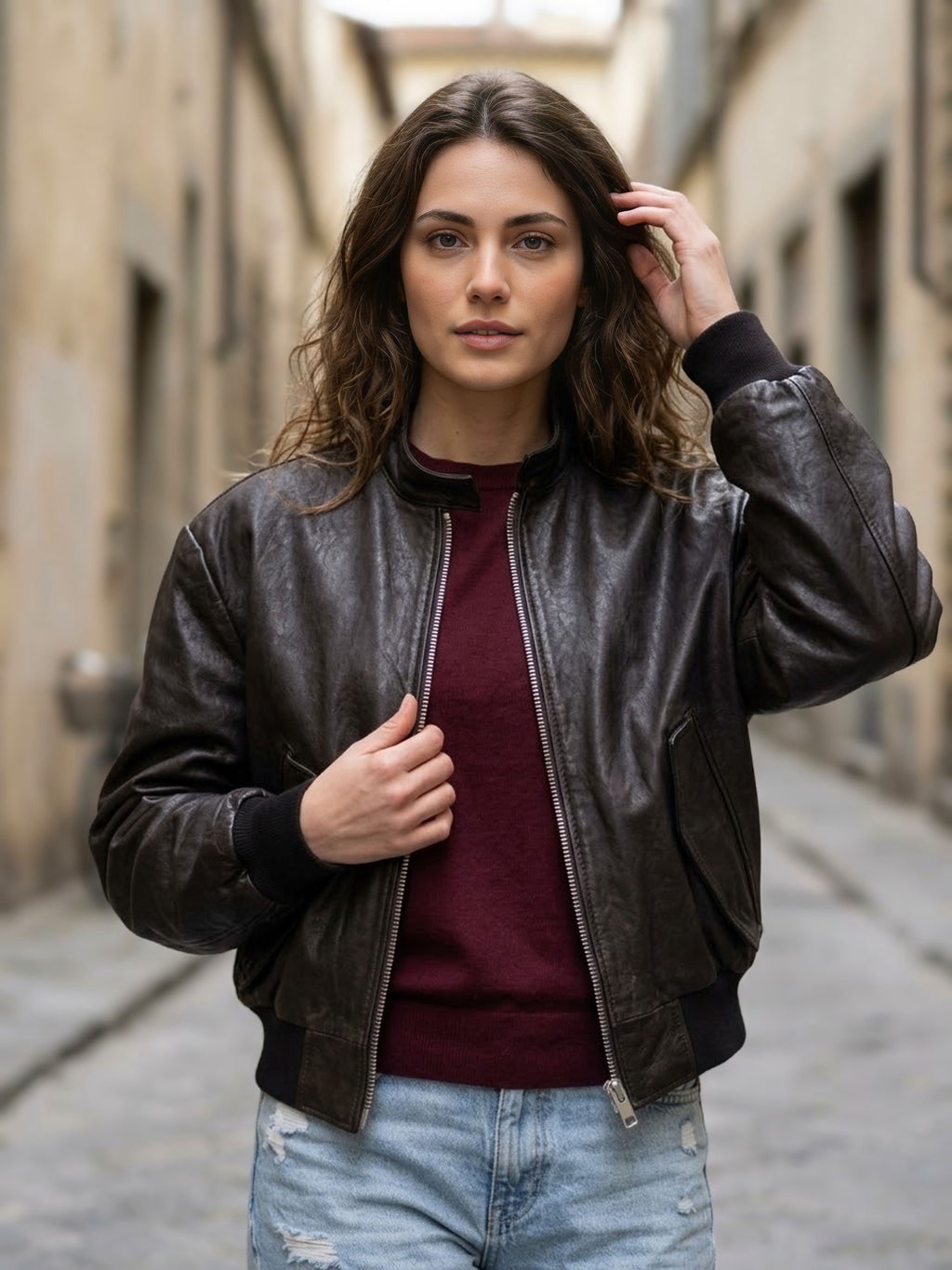 ⁠giubbotto-bomber-pelle-aperto-doppio-cursore⁠