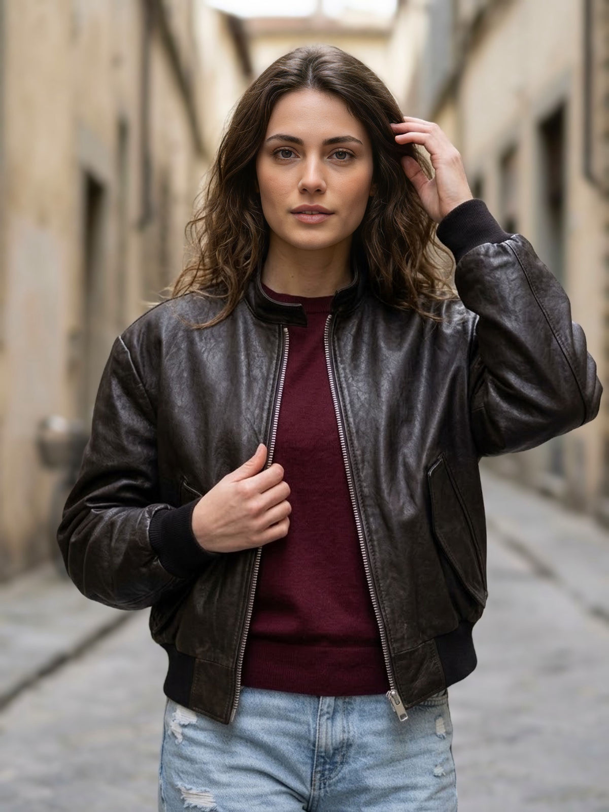 ⁠giubbotto-bomber-pelle-aperto-doppio-cursore⁠