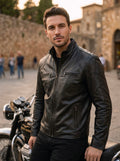 Biker uomo pelle nappa nera effetto stropicciato lavato - Centro della Pelle