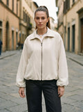 Giacca bomber morbida color sabbia vestibilità over Made in Italy - Centro della Pelle