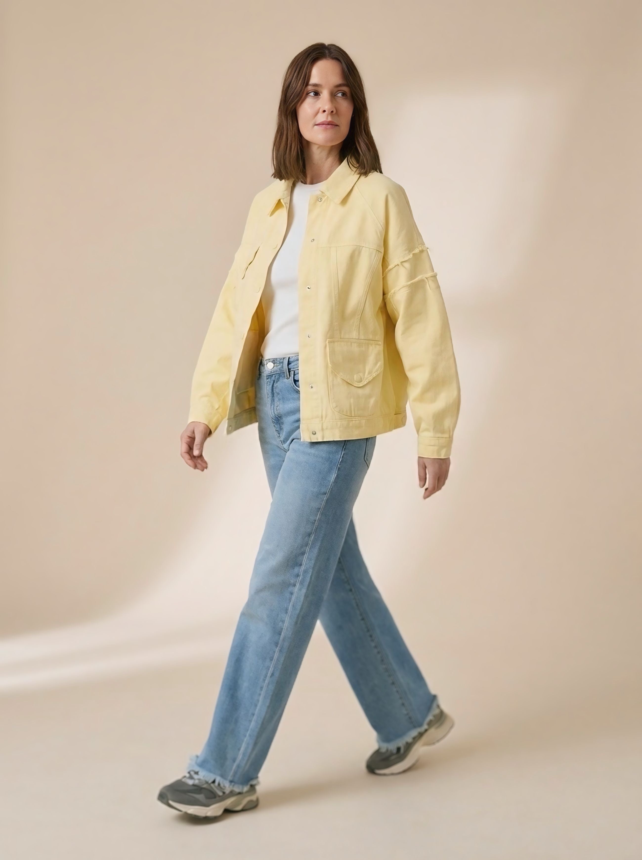 Giacca over donna 100% cotone color pesca stile denim - Centro della Pelle