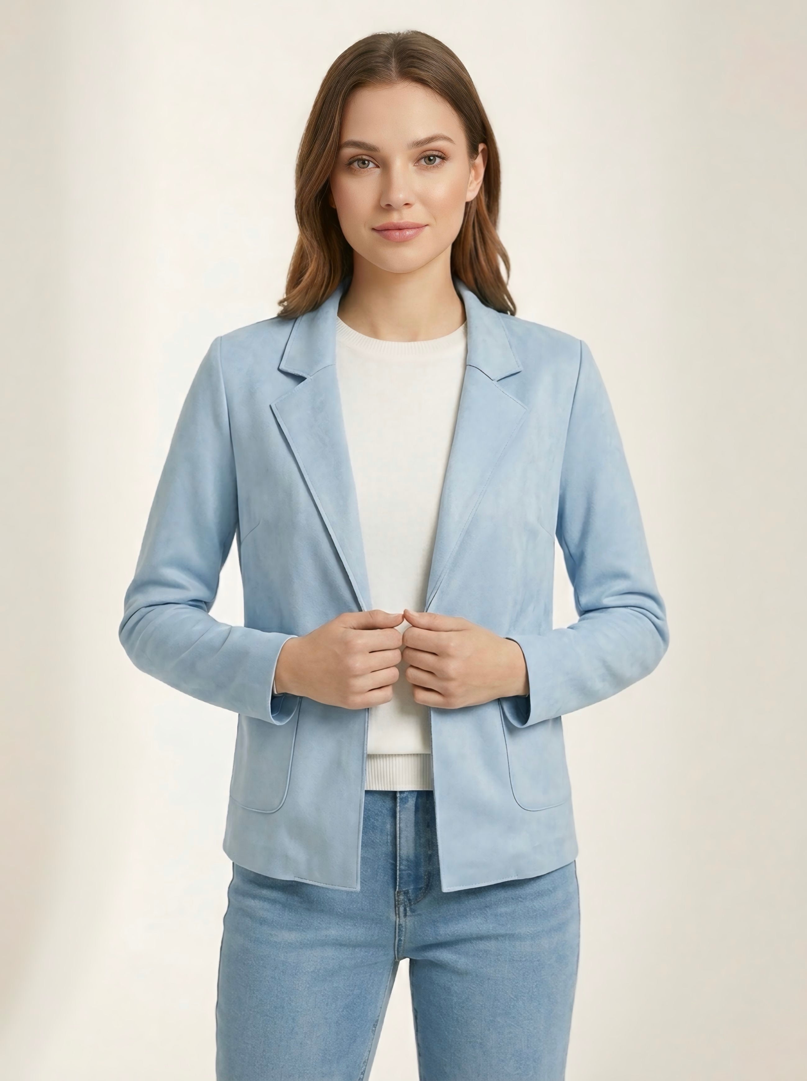 Giacchina in Alcantara stretch taglio vivo made in Italy primavera - Vestibilità aperta con tasche a toppa