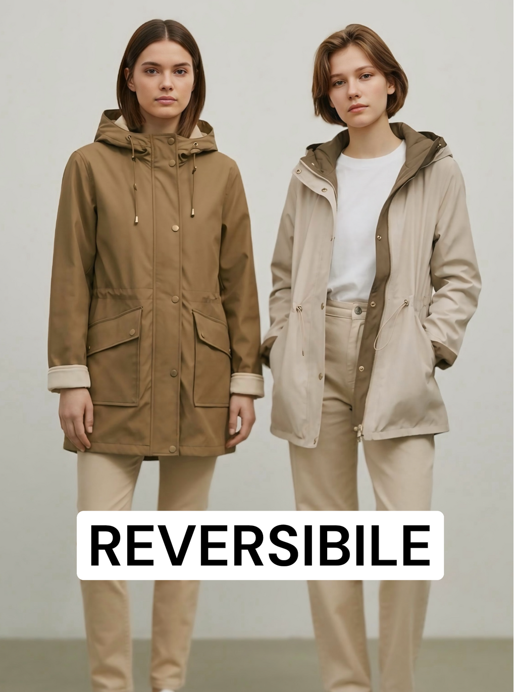 Giubbino reversibile leggero con cappuccio fisso e coulisse in vita - Centro della Pelle
