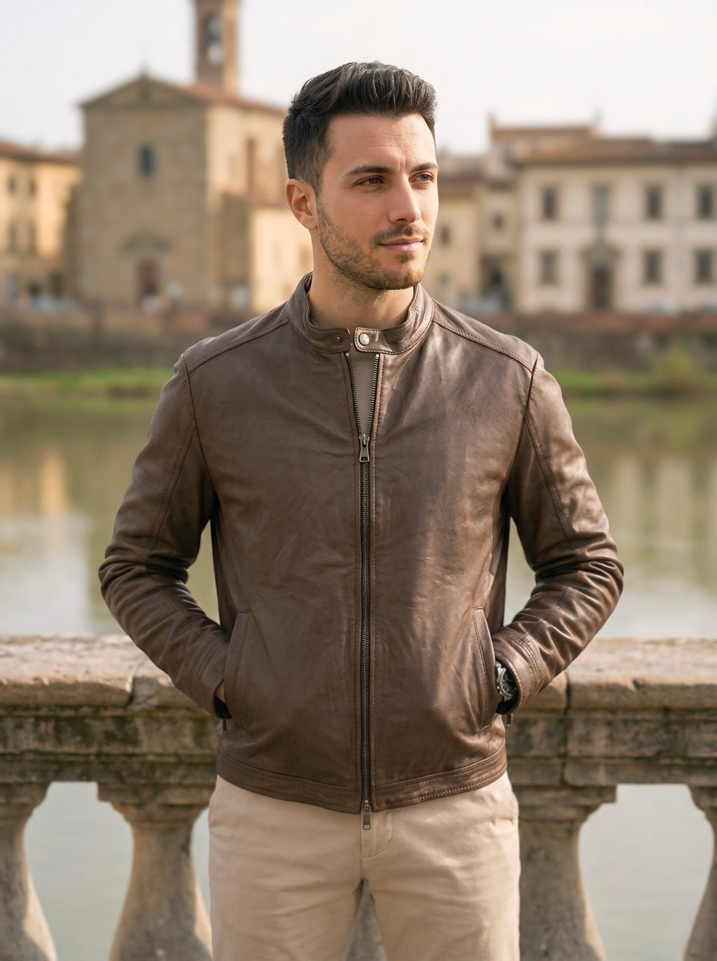 Giubbotto uomo in pelle vegetale slim fit Made in Italy - Centro della Pelle
