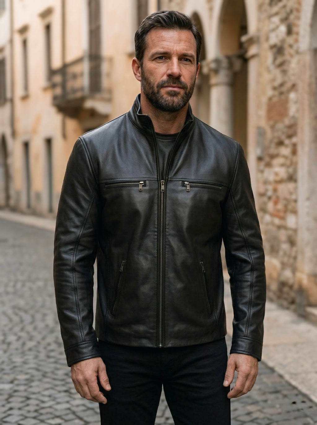 Giubbotto uomo pelle nappa nera liscia vestibilità comoda - Centro della Pelle